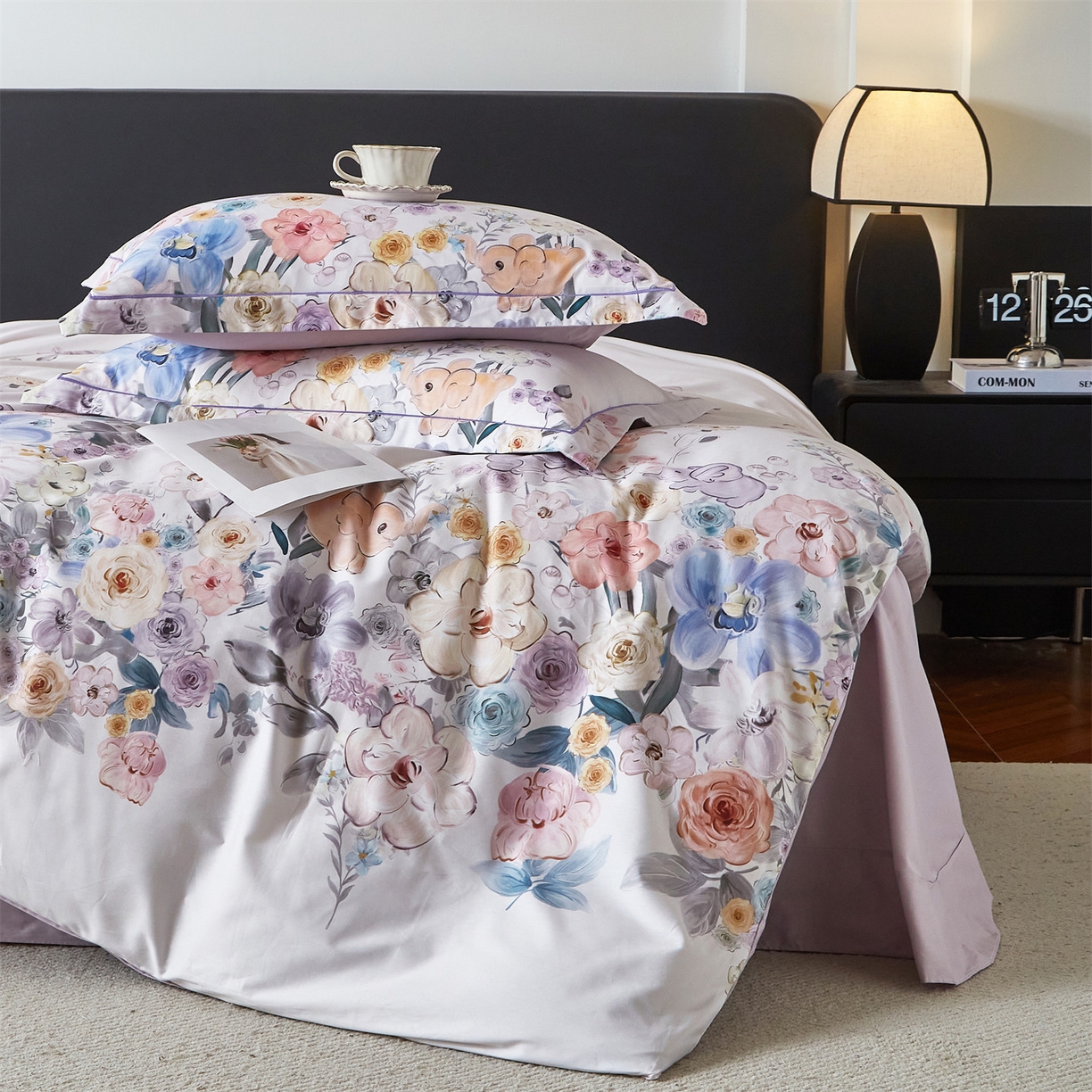 91家纺网 家纺一手货源 找家纺 曼秀琳 2026新款铂金棉数码印花四件套(全棉133*76) 可提供买家秀图片 昕甜-粉