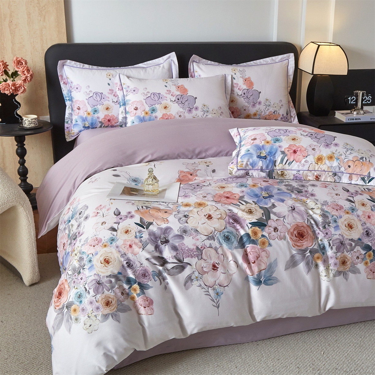 91家纺网 家纺一手货源 找家纺 曼秀琳 2026新款铂金棉数码印花四件套(全棉133*76) 可提供买家秀图片 昕甜-粉