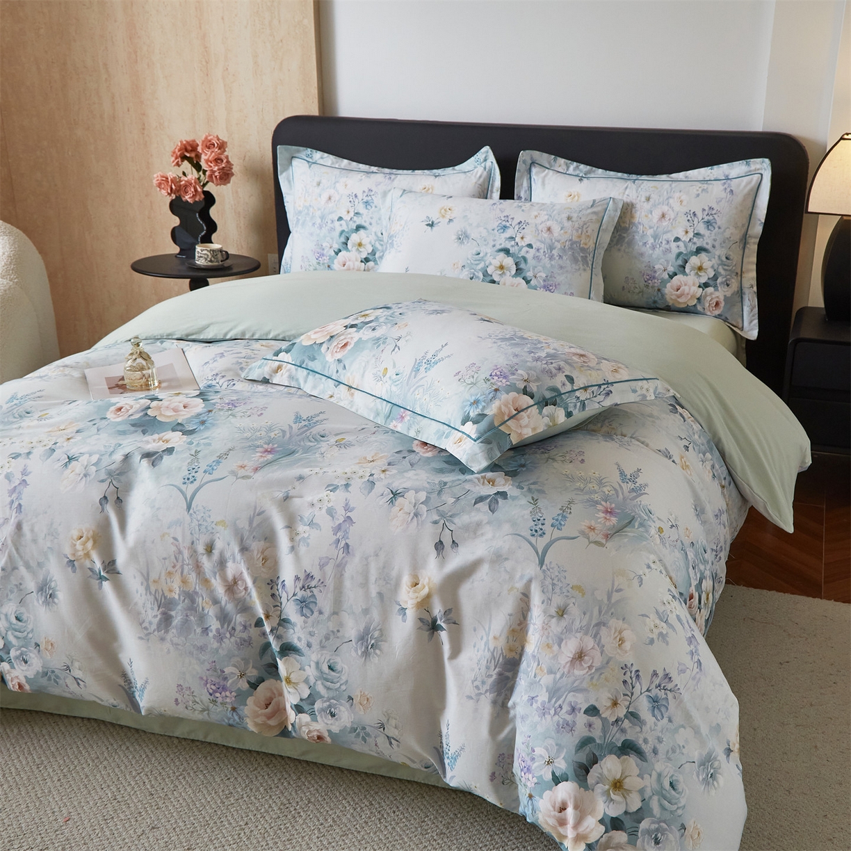 91家纺网 家纺一手货源 找家纺 曼秀琳 2026新款铂金棉数码印花四件套(全棉133*76) 可提供买家秀图片 馨颜-兰