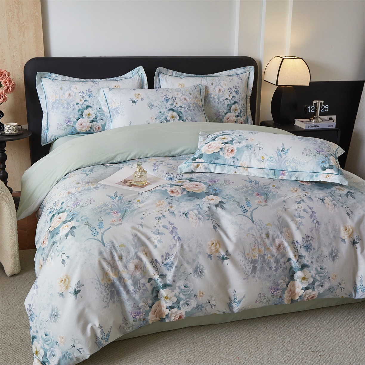 91家纺网 家纺一手货源 找家纺 曼秀琳 2026新款铂金棉数码印花四件套(全棉133*76) 可提供买家秀图片 馨颜-兰