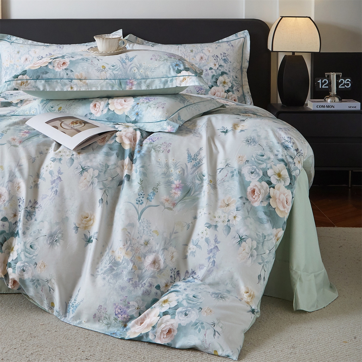 91家纺网 家纺一手货源 找家纺 曼秀琳 2026新款铂金棉数码印花四件套(全棉133*76) 可提供买家秀图片 馨颜-兰