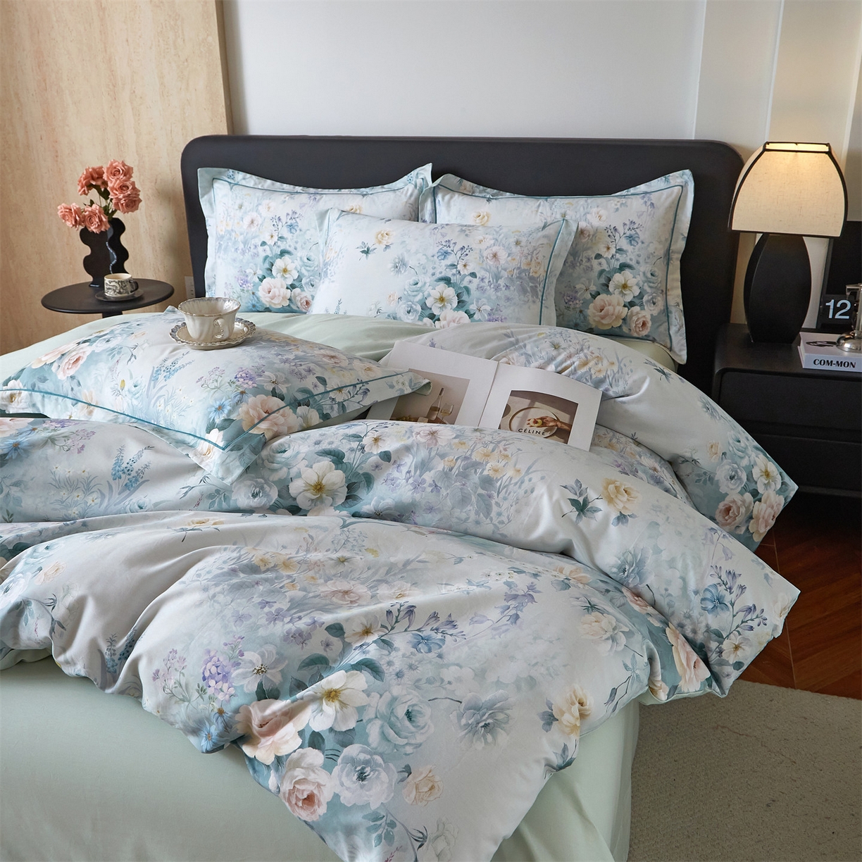 91家纺网 家纺一手货源 找家纺 曼秀琳 2026新款铂金棉数码印花四件套(全棉133*76) 可提供买家秀图片 馨颜-兰