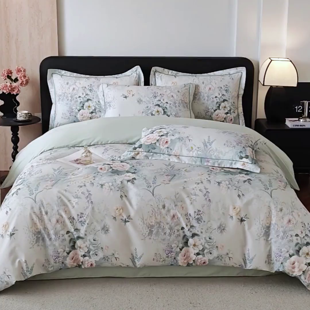 91家纺网 家纺一手货源 找家纺 曼秀琳 2026新款铂金棉数码印花四件套(全棉133*76) 可提供买家秀图片 馨颜-兰