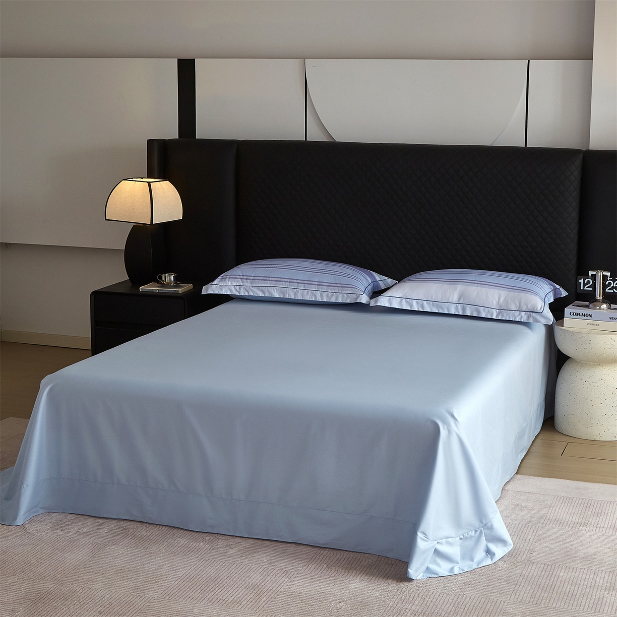 91家纺网 家纺一手货源 找家纺 曼秀琳 2026新款铂金棉数码印花四件套(全棉133*76) 可提供买家秀图片 序曲-浅蓝