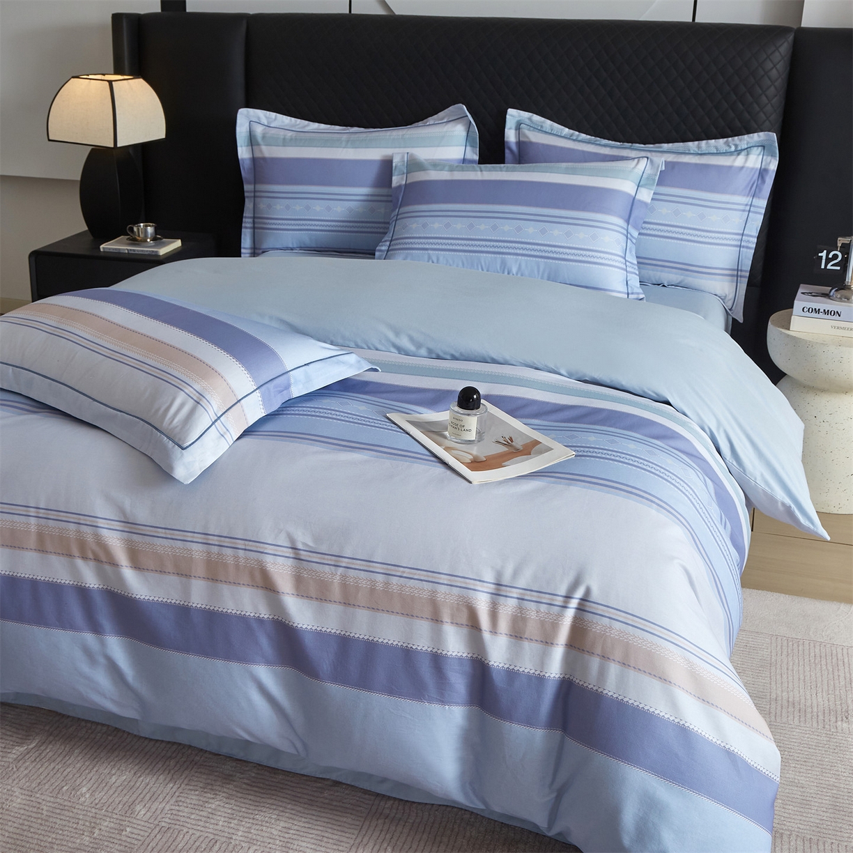 91家纺网 家纺一手货源 找家纺 曼秀琳 2026新款铂金棉数码印花四件套(全棉133*76) 可提供买家秀图片 序曲-浅蓝