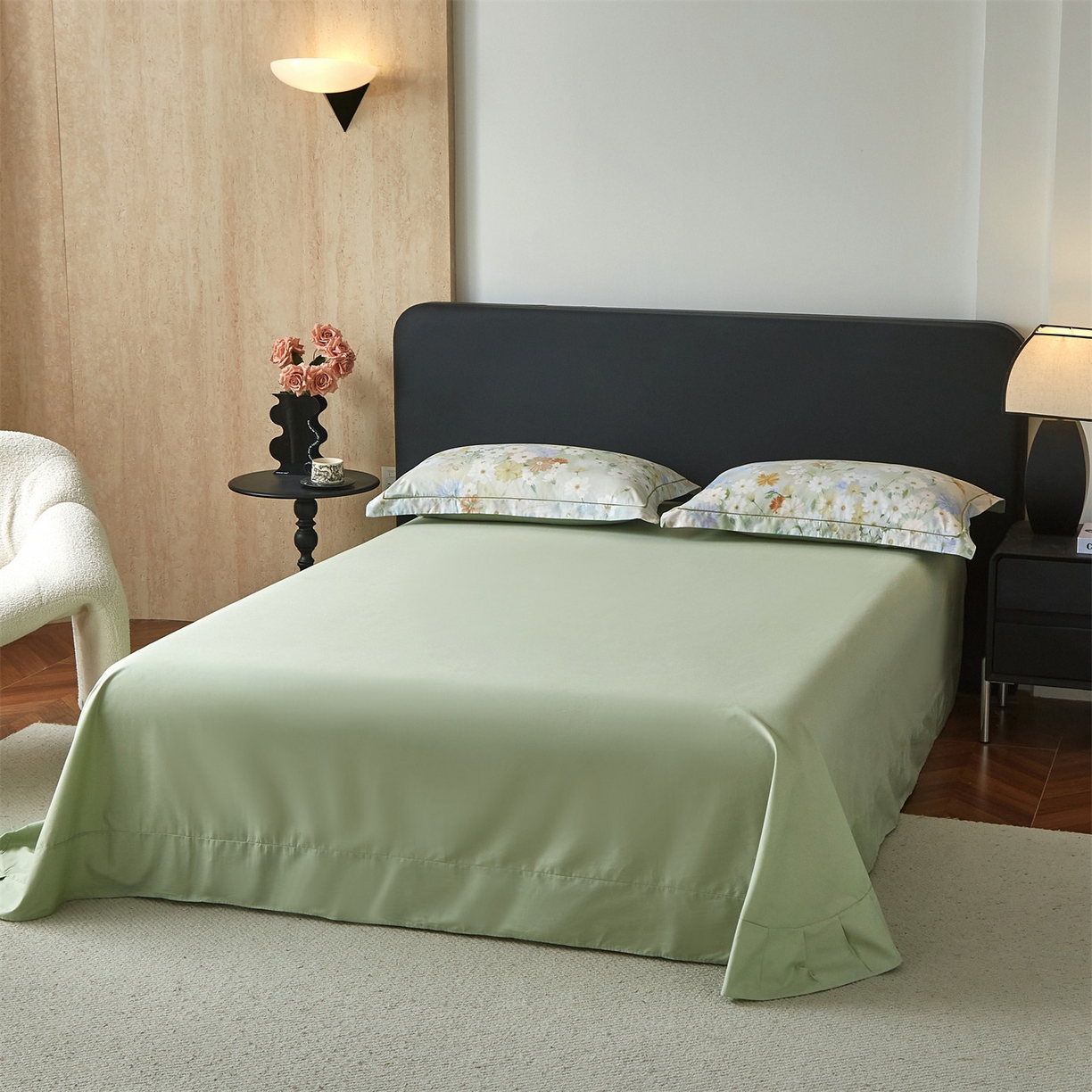 91家纺网 家纺一手货源 找家纺 曼秀琳 2026新款铂金棉数码印花四件套(全棉133*76) 可提供买家秀图片 逸风随香-绿