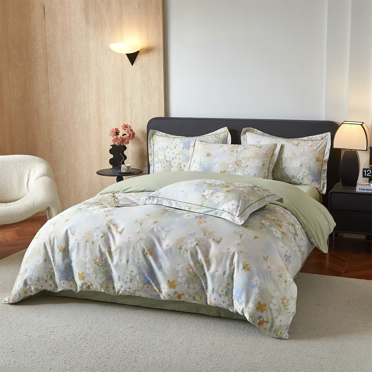 91家纺网 家纺一手货源 找家纺 曼秀琳 2026新款铂金棉数码印花四件套(全棉133*76) 可提供买家秀图片 逸风随香-绿