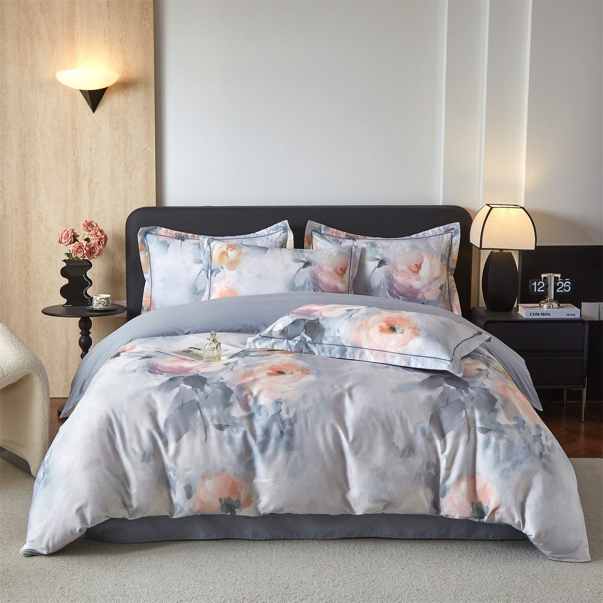 曼秀琳 2026新款铂金棉数码印花四件套(全棉133*76) 可提供买家秀图片 悠然-灰