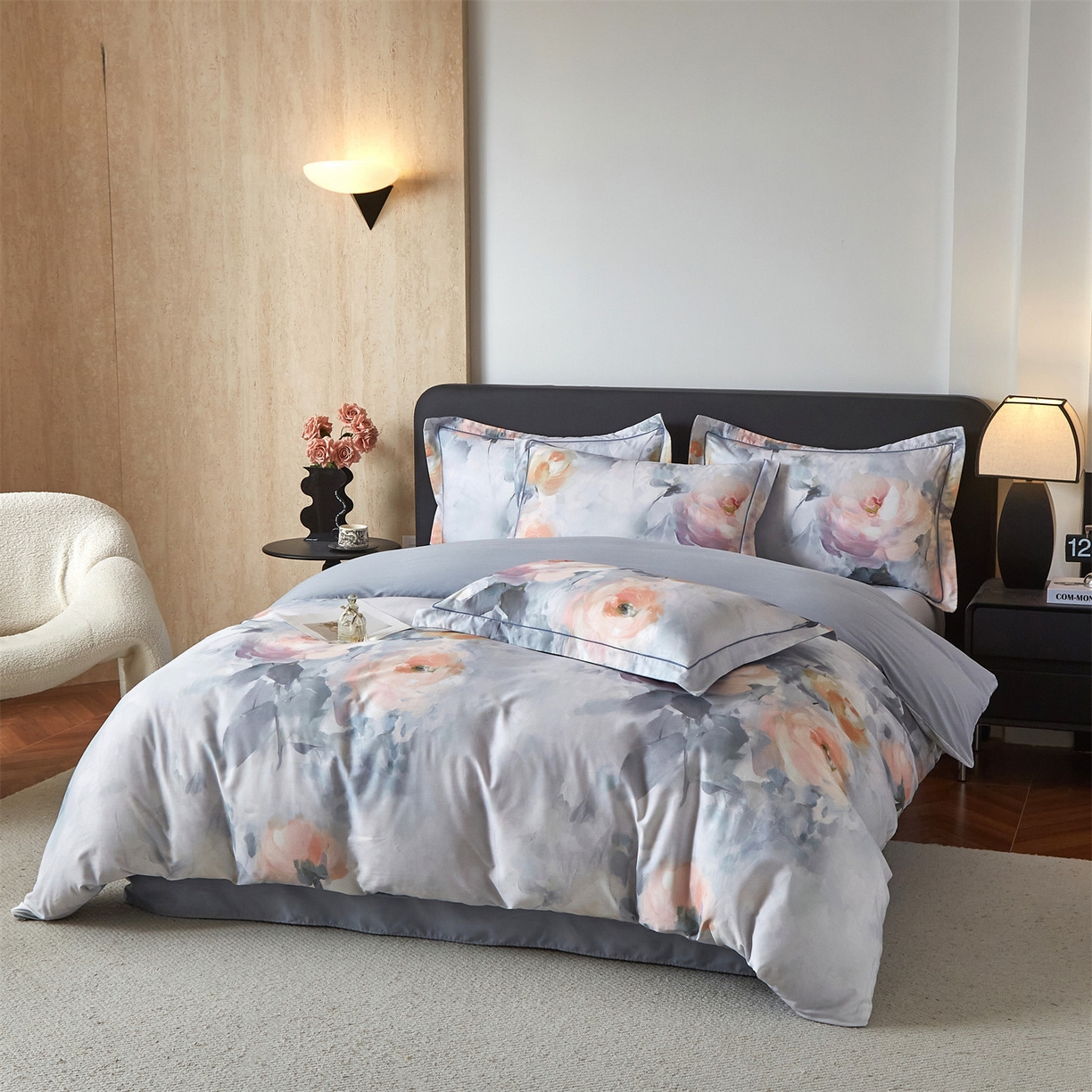 91家纺网 家纺一手货源 找家纺 曼秀琳 2026新款铂金棉数码印花四件套(全棉133*76) 可提供买家秀图片 悠然-灰