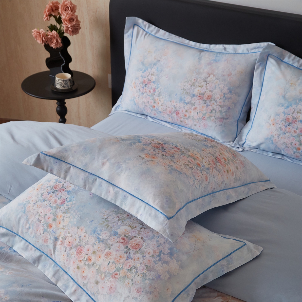 91家纺网 家纺一手货源 找家纺 曼秀琳 2026新款铂金棉数码印花四件套(全棉133*76) 可提供买家秀图片 油画意境-兰