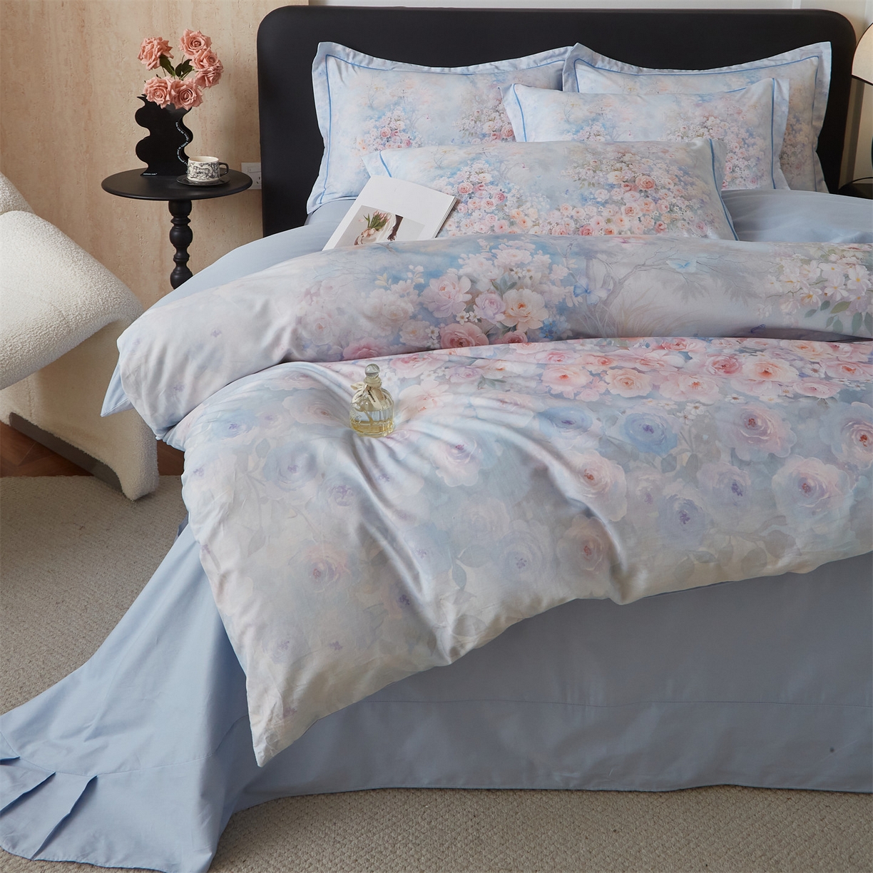 91家纺网 家纺一手货源 找家纺 曼秀琳 2026新款铂金棉数码印花四件套(全棉133*76) 可提供买家秀图片 油画意境-兰