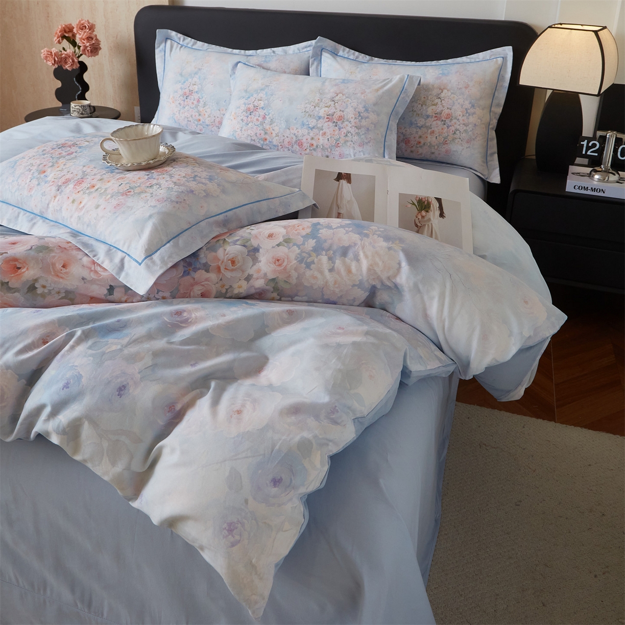 91家纺网 家纺一手货源 找家纺 曼秀琳 2026新款铂金棉数码印花四件套(全棉133*76) 可提供买家秀图片 油画意境-兰