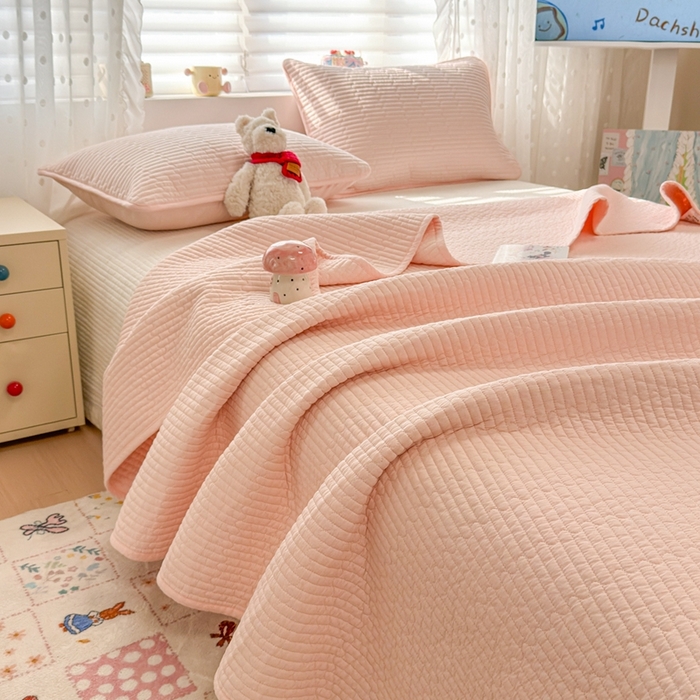 雅萱家纺 2026新款双面全棉高温砂洗床盖系列 梦幻粉