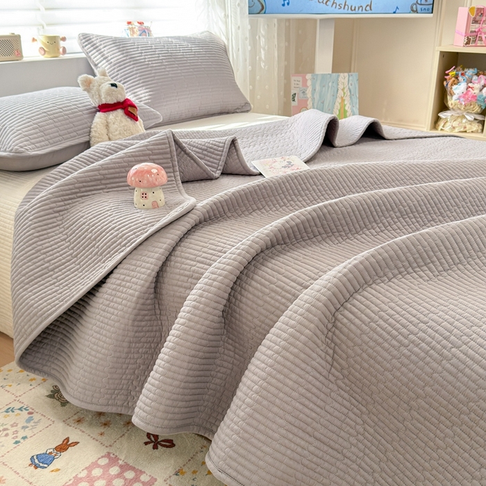 91家纺网 家纺一手货源 找家纺 雅萱家纺 2026新款双面全棉高温砂洗床盖系列 简约灰