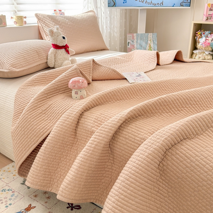 91家纺网 家纺一手货源 找家纺 雅萱家纺 2026新款双面全棉高温砂洗床盖系列 时尚咖