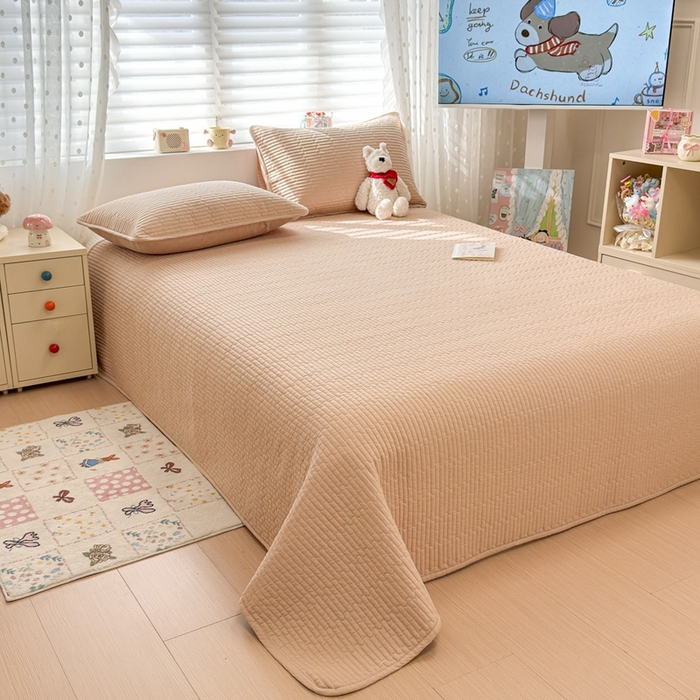 91家纺网 家纺一手货源 找家纺 雅萱家纺 2026新款双面全棉高温砂洗床盖系列 时尚咖