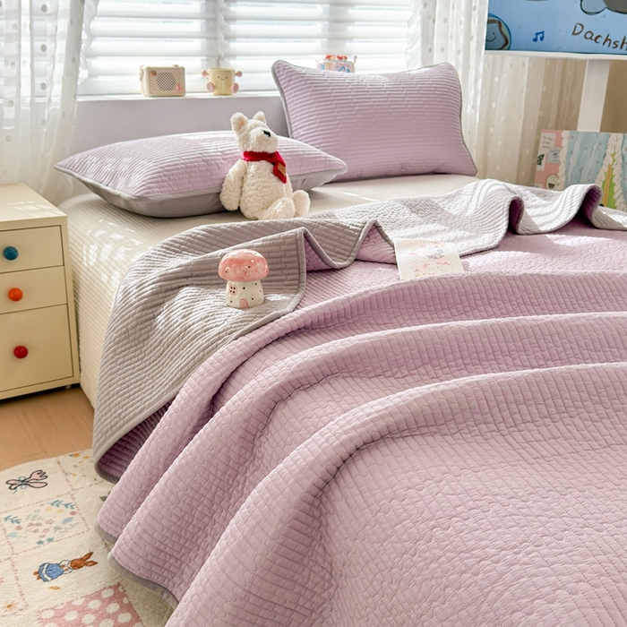 雅萱家纺 2026新款双面全棉高温砂洗床盖系列 浅灰紫