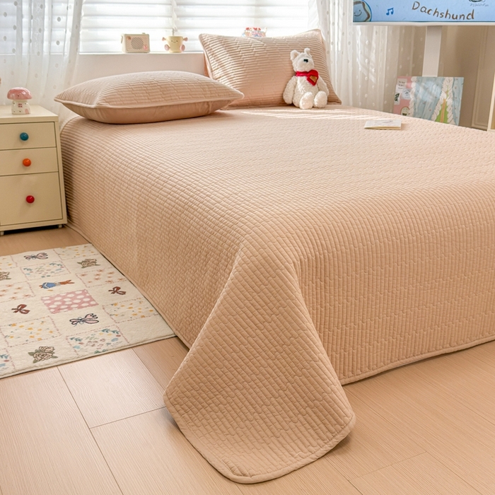 91家纺网 家纺一手货源 找家纺 雅萱家纺 2026新款双面全棉高温砂洗床盖系列 时尚咖