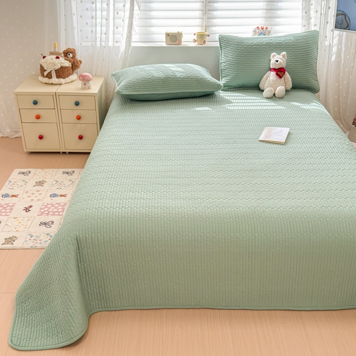 91家纺网 家纺一手货源 找家纺 雅萱家纺 2026新款双面全棉高温砂洗床盖系列 森林绿