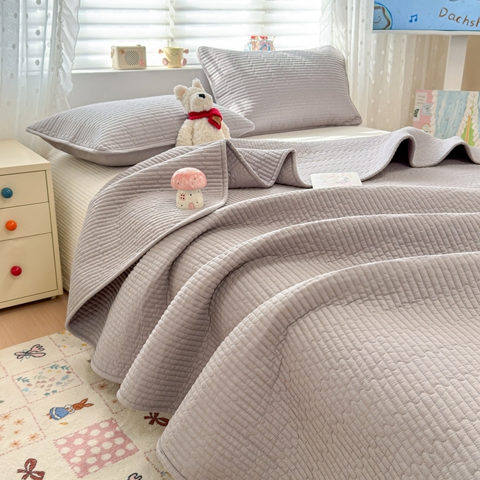 雅萱家纺 2026新款双面全棉高温砂洗床盖系列 简约灰