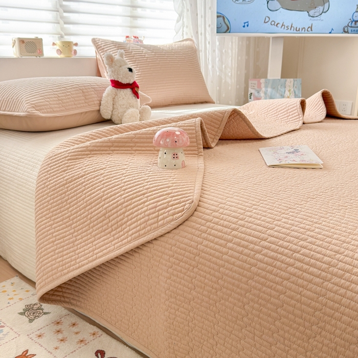 91家纺网 家纺一手货源 找家纺 雅萱家纺 2026新款双面全棉高温砂洗床盖系列 时尚咖