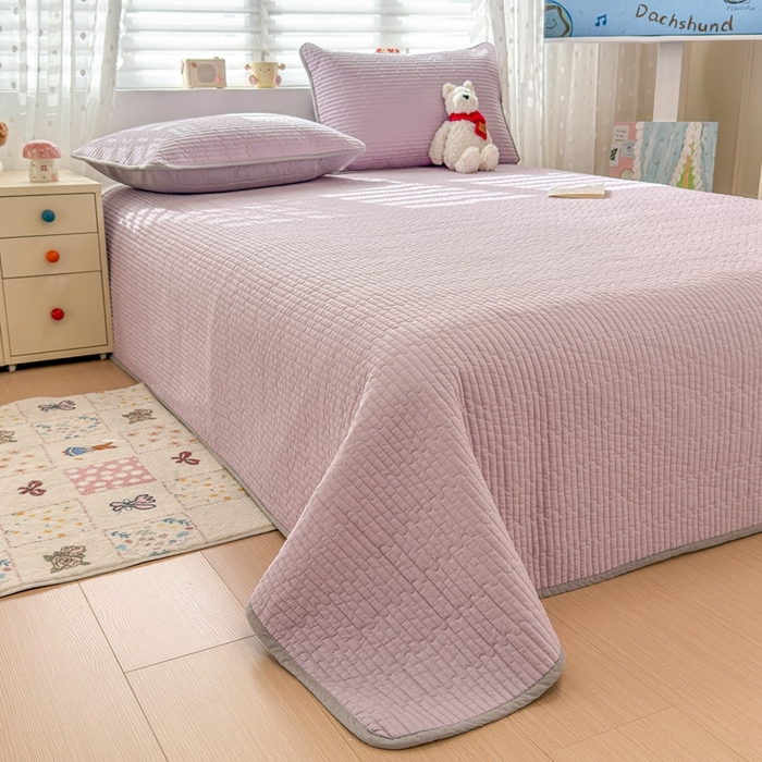 91家纺网 家纺一手货源 找家纺 雅萱家纺 2026新款双面全棉高温砂洗床盖系列 浅灰紫