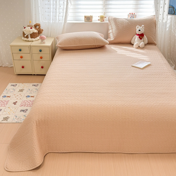 91家纺网 家纺一手货源 找家纺 雅萱家纺 2026新款双面全棉高温砂洗床盖系列 时尚咖