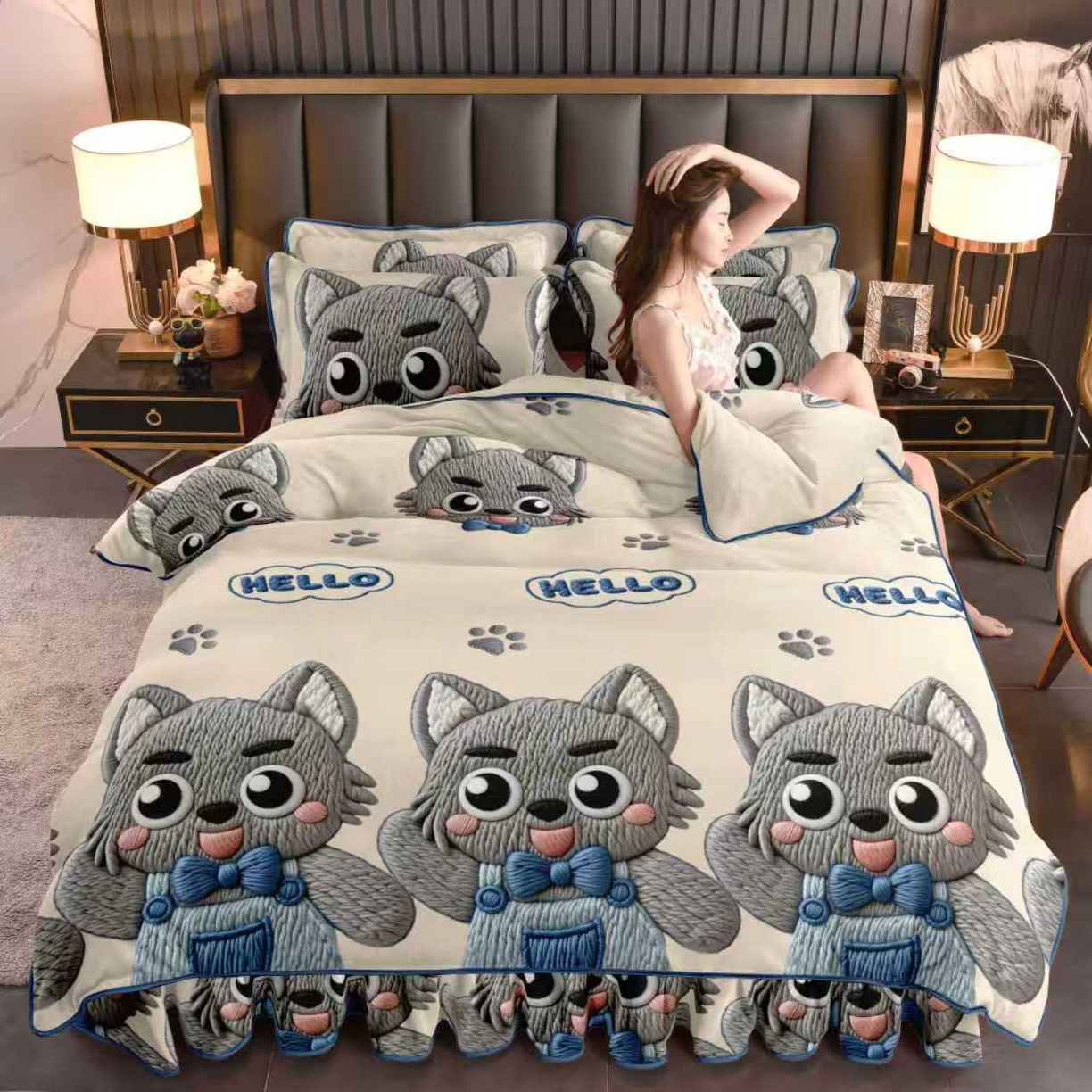 91家纺网 家纺一手货源 找家纺 (总)赛丽雅 2025新款牛奶绒床裙四件套8-9斤法莱绒直播爆款日产2万套