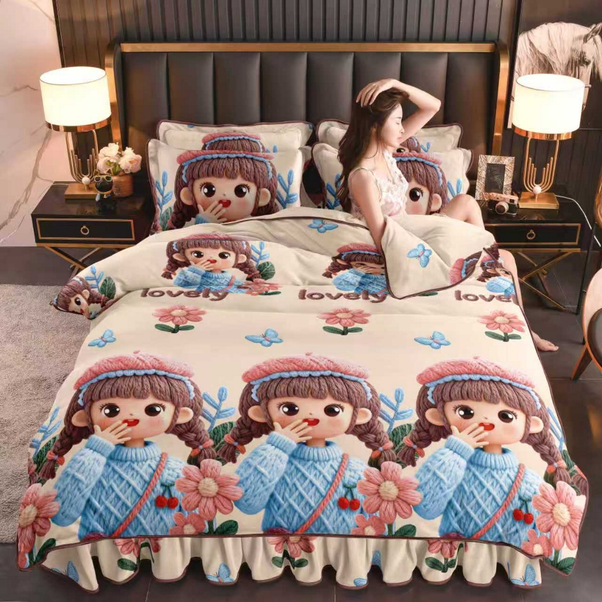 91家纺网 家纺一手货源 找家纺 (总)赛丽雅 2025新款牛奶绒床裙四件套8-9斤法莱绒直播爆款日产2万套