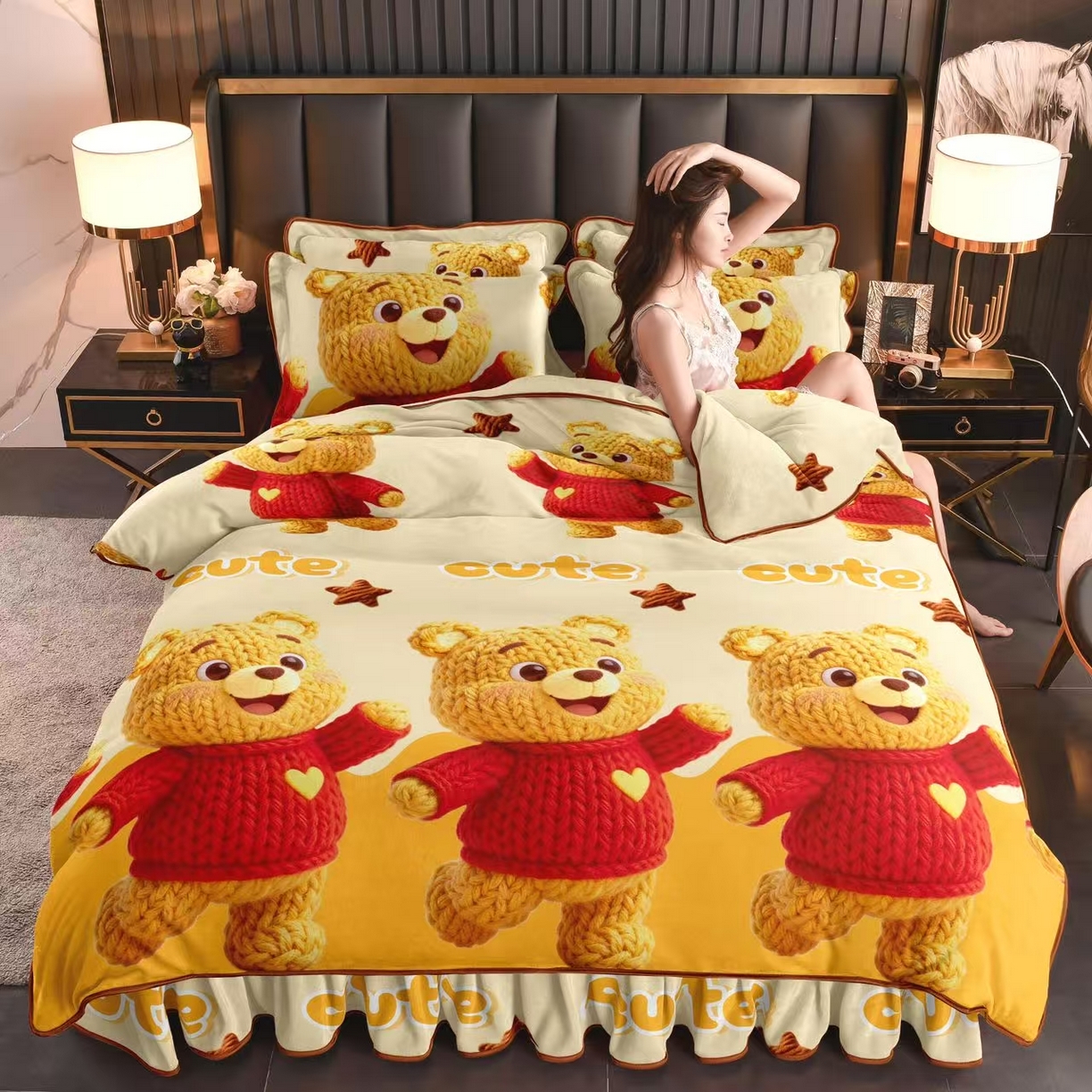 91家纺网 家纺一手货源 找家纺 (总)赛丽雅 2025新款牛奶绒床裙四件套8-9斤法莱绒直播爆款日产2万套