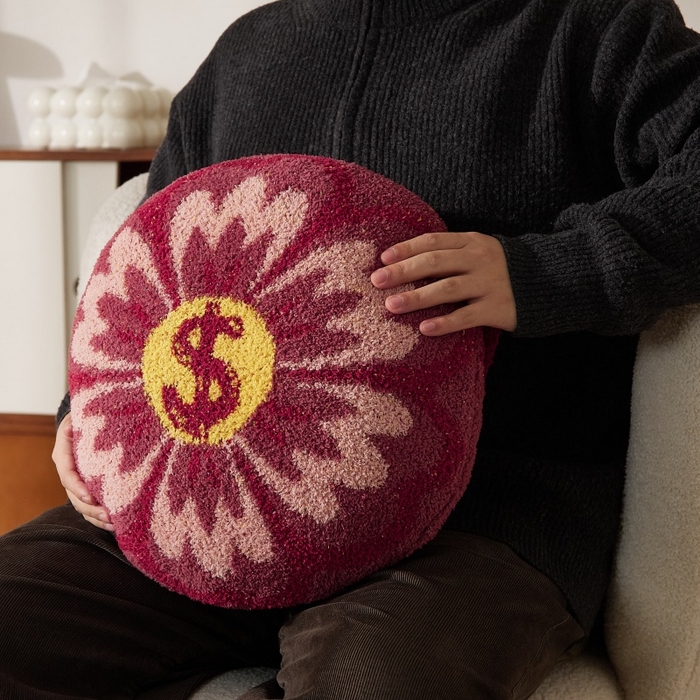 91家纺网 家纺一手货源 找家纺 （总）暖绵绵家纺 2026新款软糯半边绒花朵造型可背可抱两用含芯抱枕-花喜（券后/折后零售价不得低于68元）