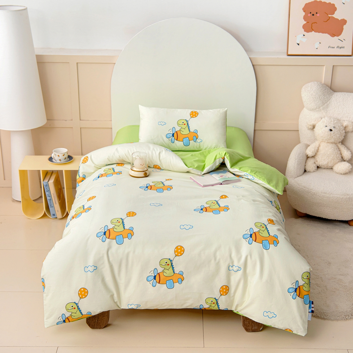 91家纺网 家纺一手货源 找家纺 御棉坊 2026新款A类全棉纯棉40S数码印花幼儿园入园三件套被子宝宝午睡被芯六件套 飞机恐龙