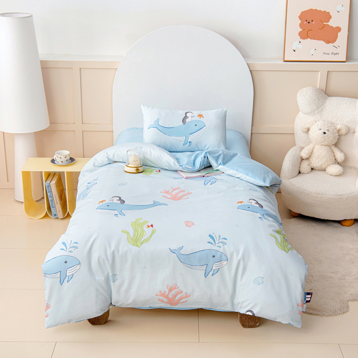 91家纺网 家纺一手货源 找家纺 御棉坊 2026新款A类全棉纯棉40S数码印花幼儿园入园三件套被子宝宝午睡被芯六件套 海底漫游记