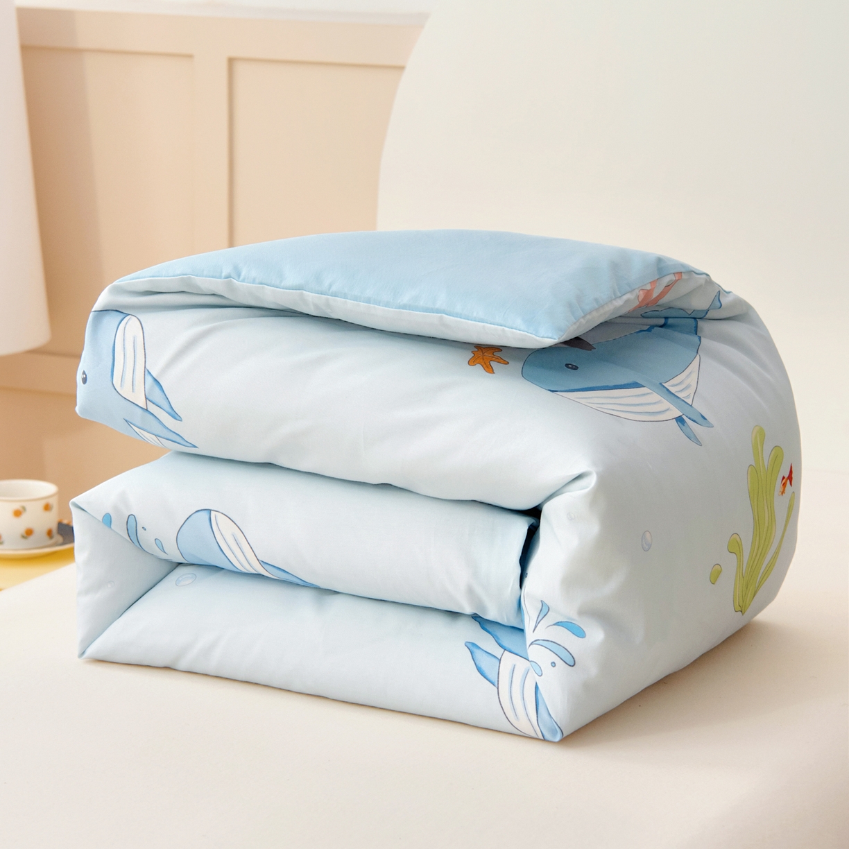 91家纺网 家纺一手货源 找家纺 御棉坊 2026新款A类全棉纯棉40S数码印花幼儿园入园三件套被子宝宝午睡被芯六件套 海底漫游记