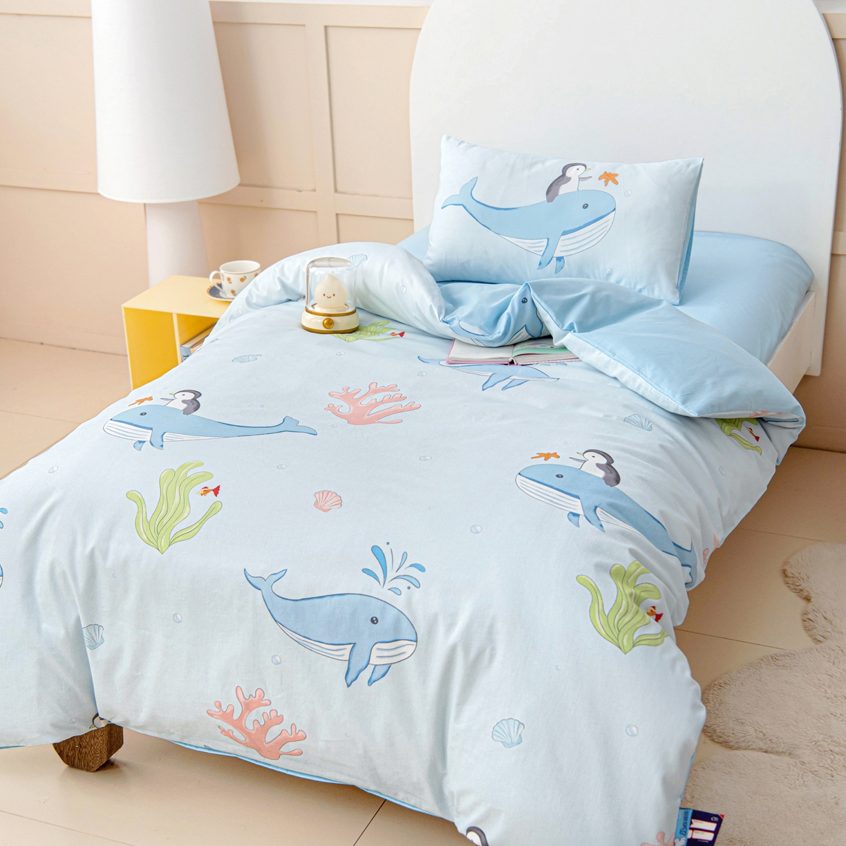 91家纺网 家纺一手货源 找家纺 御棉坊 2026新款A类全棉纯棉40S数码印花幼儿园入园三件套被子宝宝午睡被芯六件套 海底漫游记