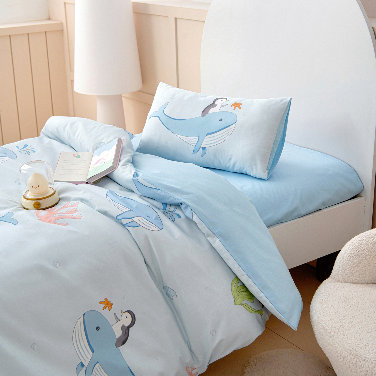 91家纺网 家纺一手货源 找家纺 御棉坊 2026新款A类全棉纯棉40S数码印花幼儿园入园三件套被子宝宝午睡被芯六件套 海底漫游记