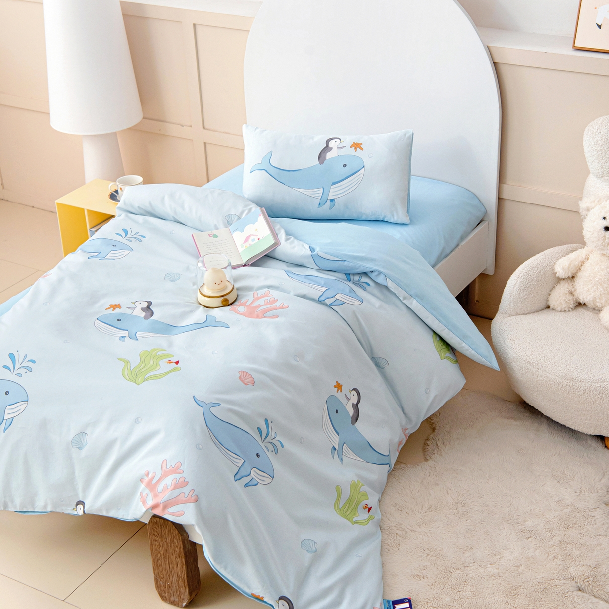 91家纺网 家纺一手货源 找家纺 御棉坊 2026新款A类全棉纯棉40S数码印花幼儿园入园三件套被子宝宝午睡被芯六件套 海底漫游记