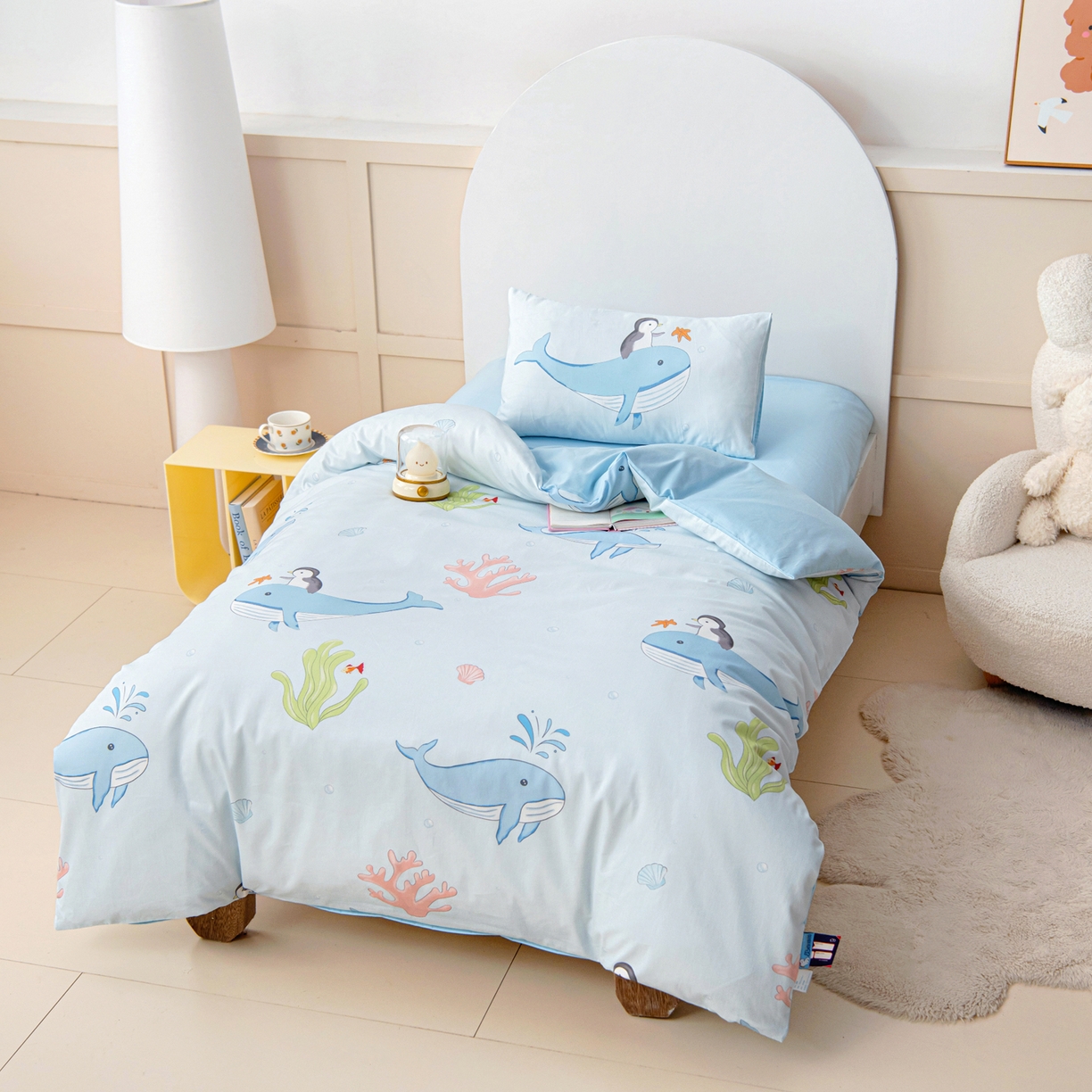 91家纺网 家纺一手货源 找家纺 御棉坊 2026新款A类全棉纯棉40S数码印花幼儿园入园三件套被子宝宝午睡被芯六件套 海底漫游记