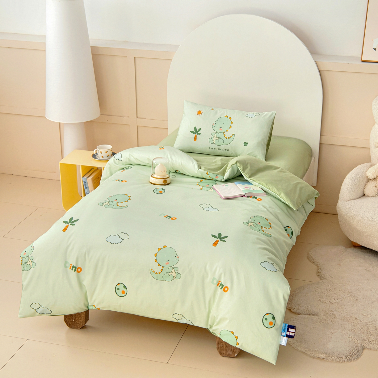 91家纺网 家纺一手货源 找家纺 御棉坊 2026新款A类全棉纯棉40S数码印花幼儿园入园三件套被子宝宝午睡被芯六件套 恐龙宝贝