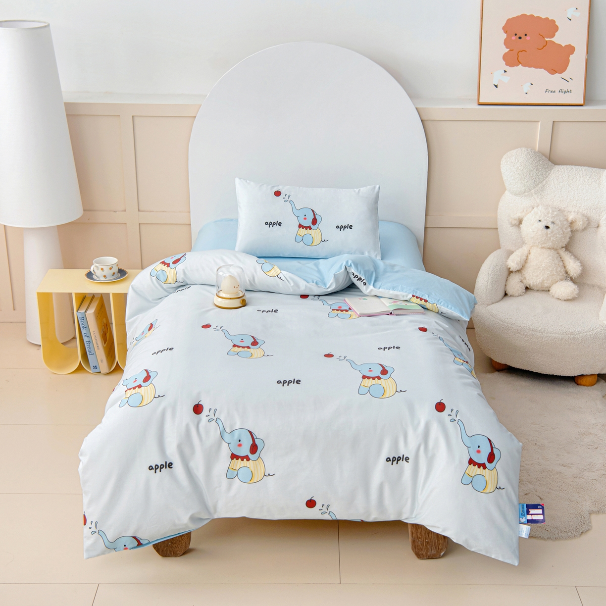 91家纺网 家纺一手货源 找家纺 御棉坊 2026新款A类全棉纯棉40S数码印花幼儿园入园三件套被子宝宝午睡被芯六件套 苹果小象