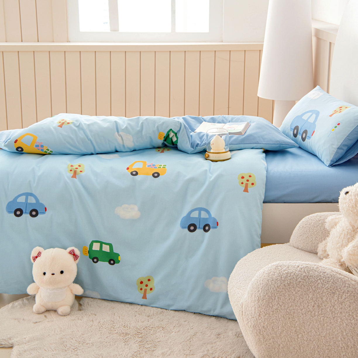 91家纺网 家纺一手货源 找家纺 御棉坊 2026新款A类全棉纯棉40S数码印花幼儿园入园三件套被子宝宝午睡被芯六件套 汽车假日