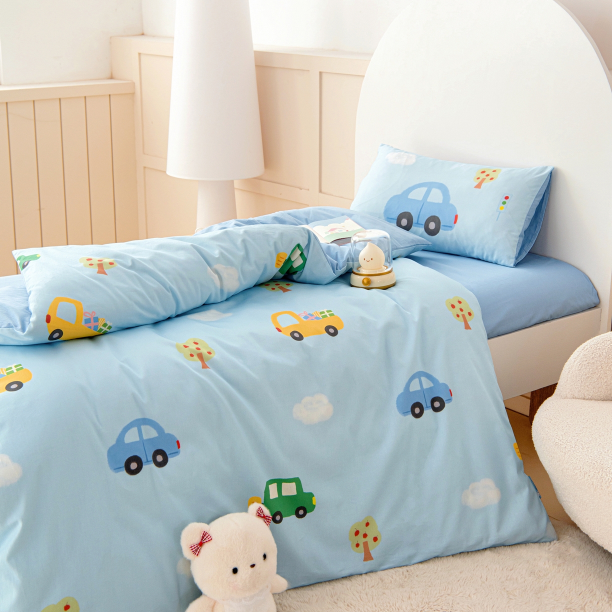 91家纺网 家纺一手货源 找家纺 御棉坊 2026新款A类全棉纯棉40S数码印花幼儿园入园三件套被子宝宝午睡被芯六件套 汽车假日