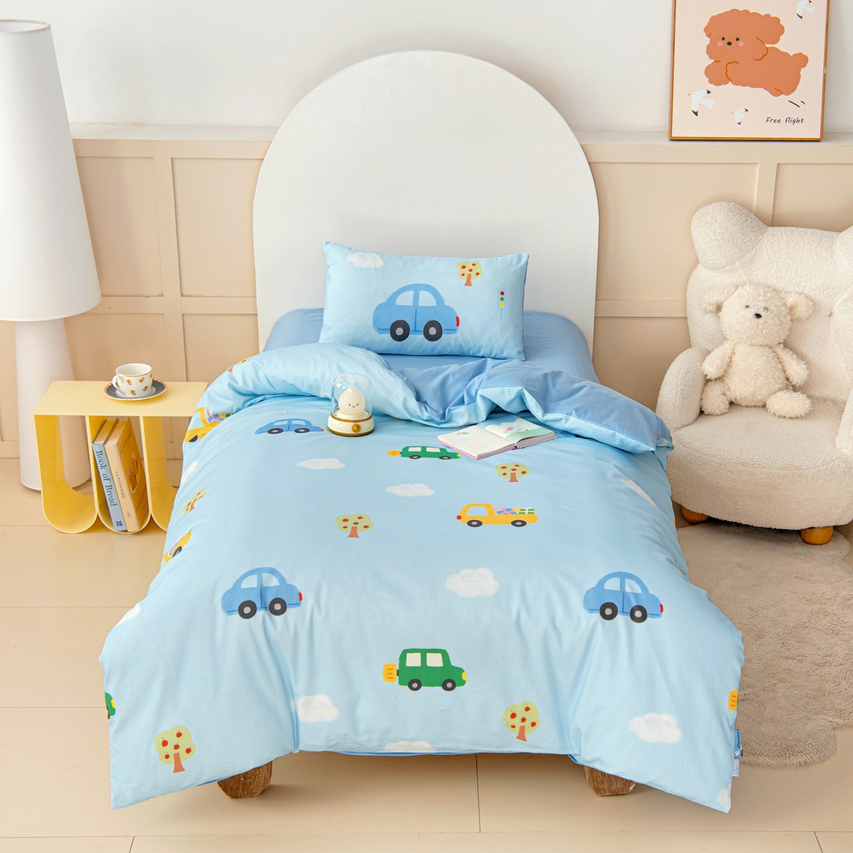 91家纺网 家纺一手货源 找家纺 御棉坊 2026新款A类全棉纯棉40S数码印花幼儿园入园三件套被子宝宝午睡被芯六件套 汽车假日