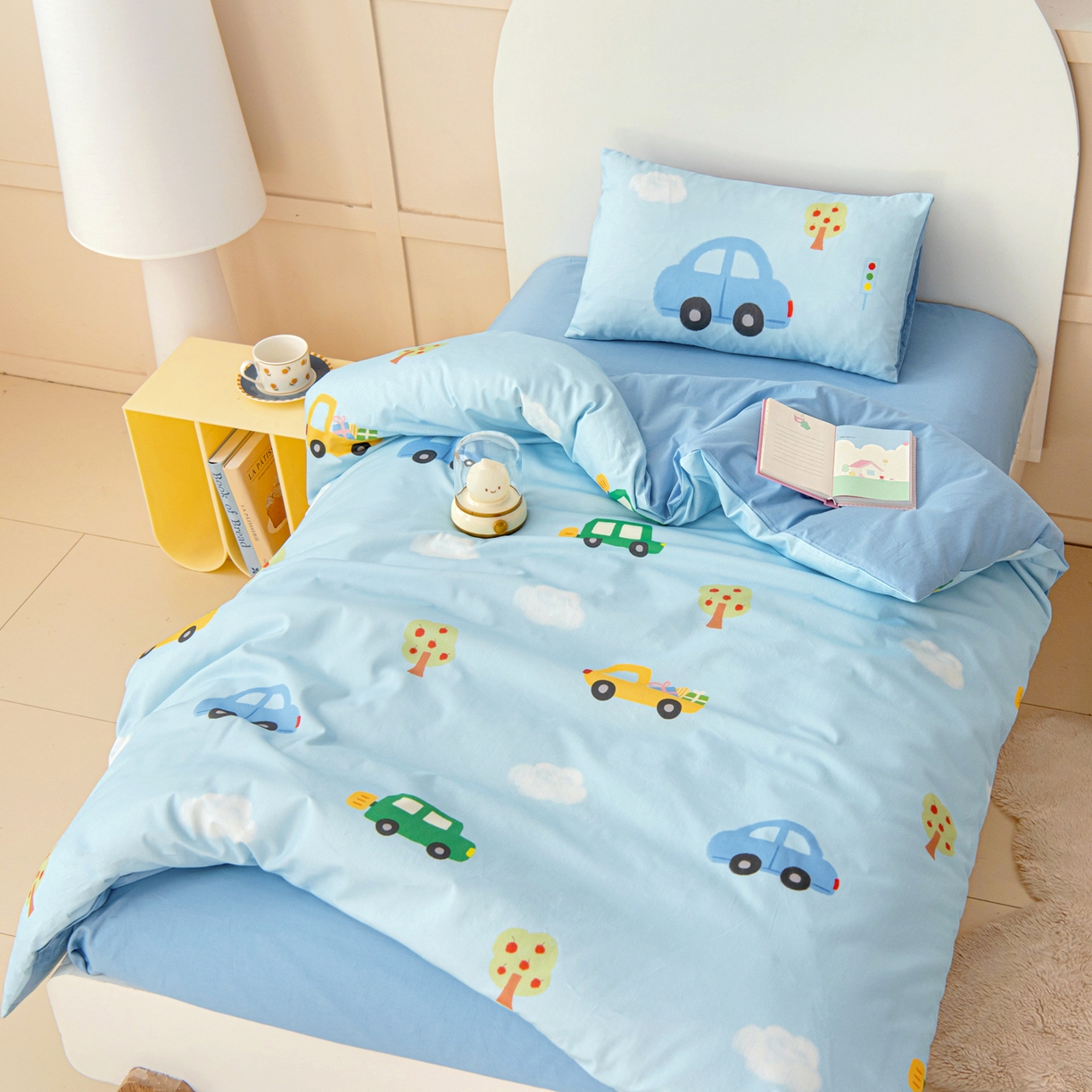 91家纺网 家纺一手货源 找家纺 御棉坊 2026新款A类全棉纯棉40S数码印花幼儿园入园三件套被子宝宝午睡被芯六件套 汽车假日