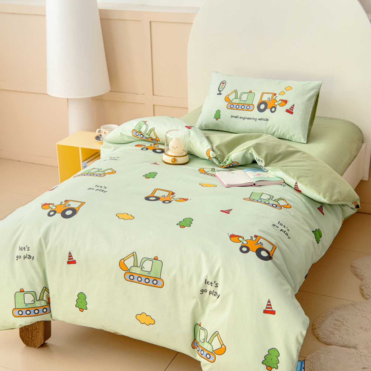 91家纺网 家纺一手货源 找家纺 御棉坊 2026新款A类全棉纯棉40S数码印花幼儿园入园三件套被子宝宝午睡被芯六件套 森林工程队