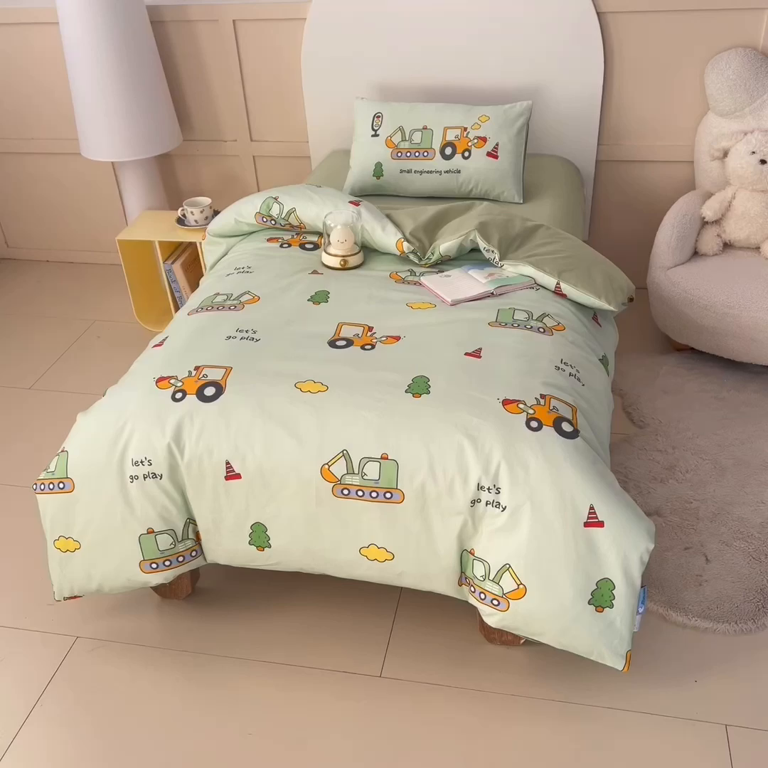 91家纺网 家纺一手货源 找家纺 御棉坊 2026新款A类全棉纯棉40S数码印花幼儿园入园三件套被子宝宝午睡被芯六件套 森林工程队