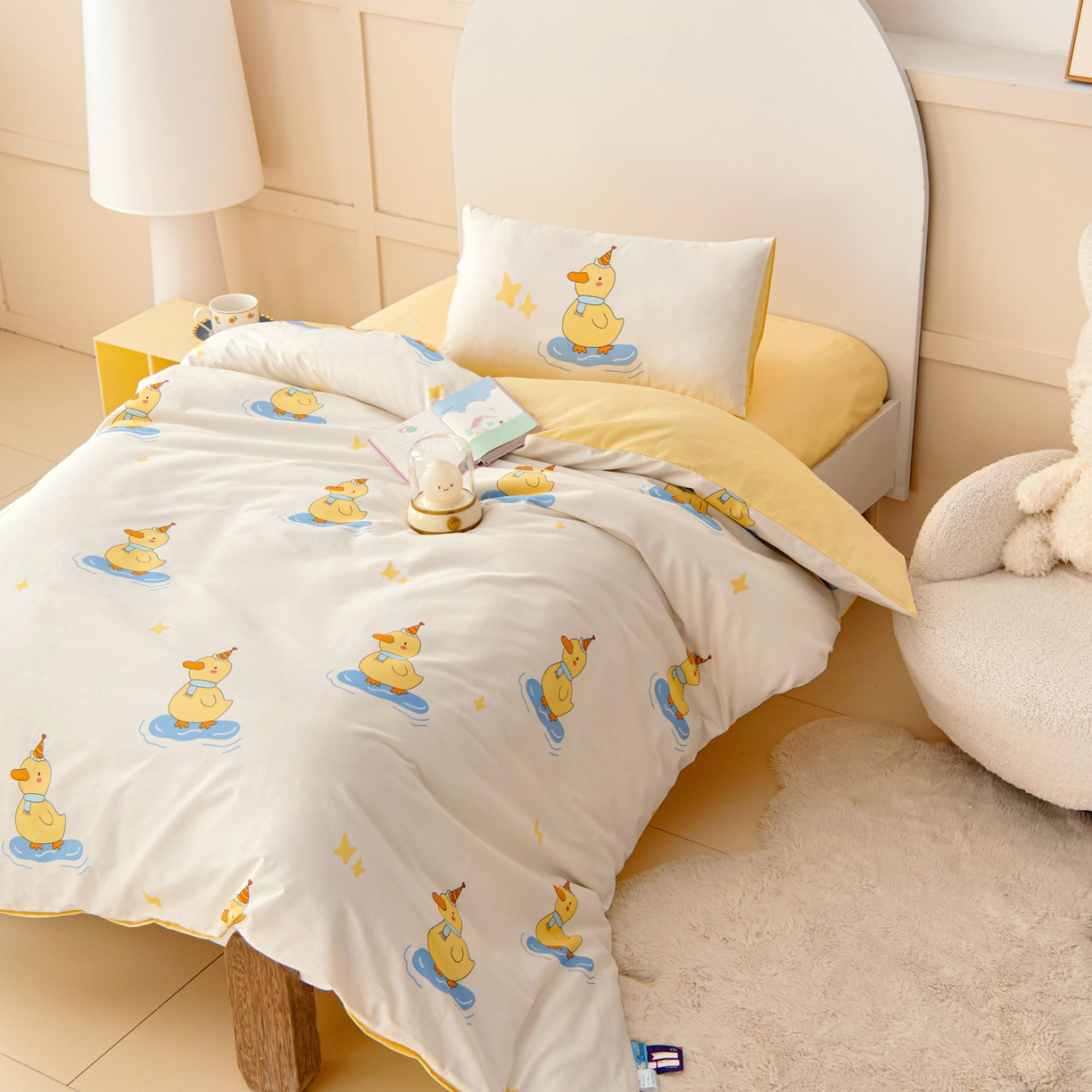 91家纺网 家纺一手货源 找家纺 御棉坊 2026新款A类全棉纯棉40S数码印花幼儿园入园三件套被子宝宝午睡被芯六件套 生日小鸭