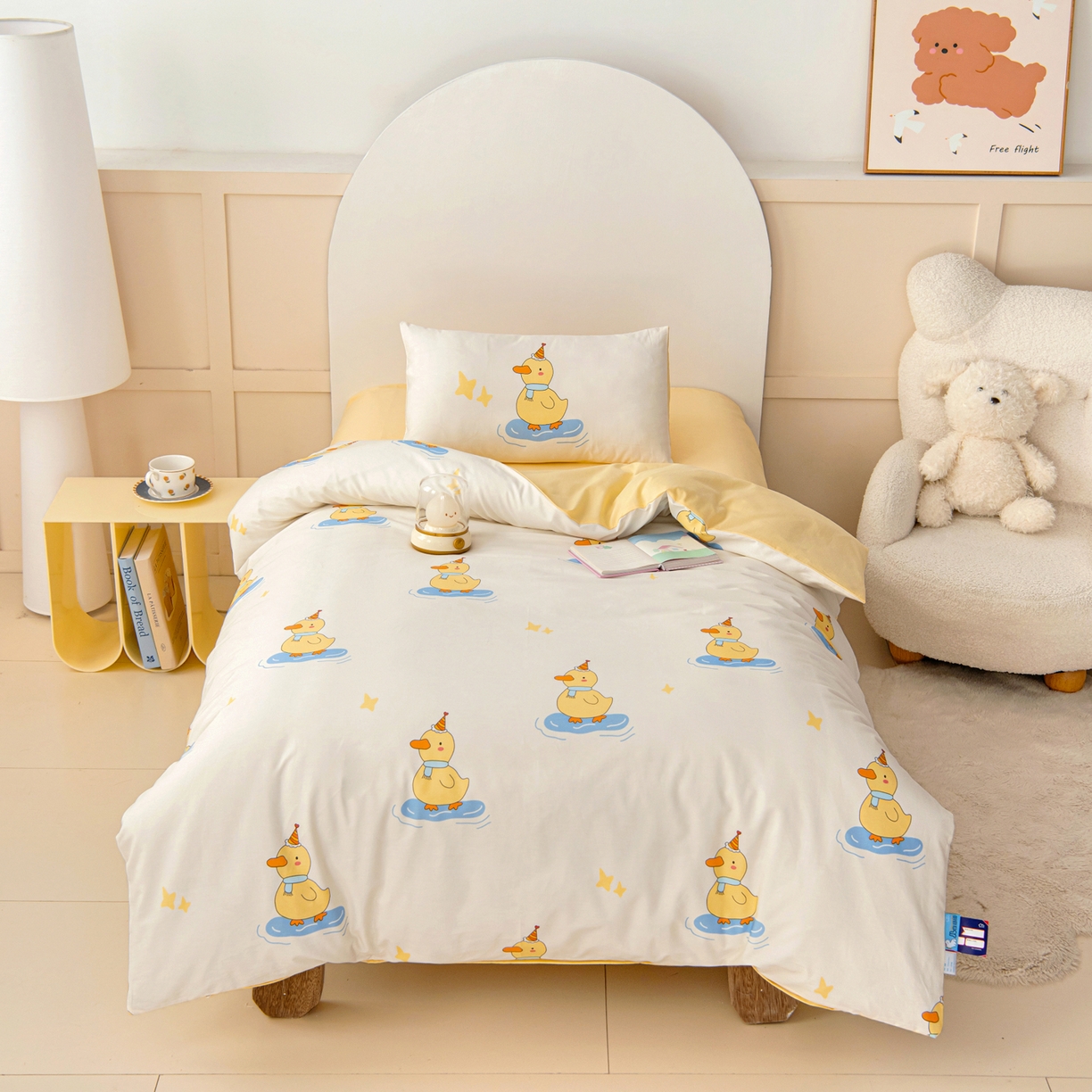 91家纺网 家纺一手货源 找家纺 御棉坊 2026新款A类全棉纯棉40S数码印花幼儿园入园三件套被子宝宝午睡被芯六件套 生日小鸭