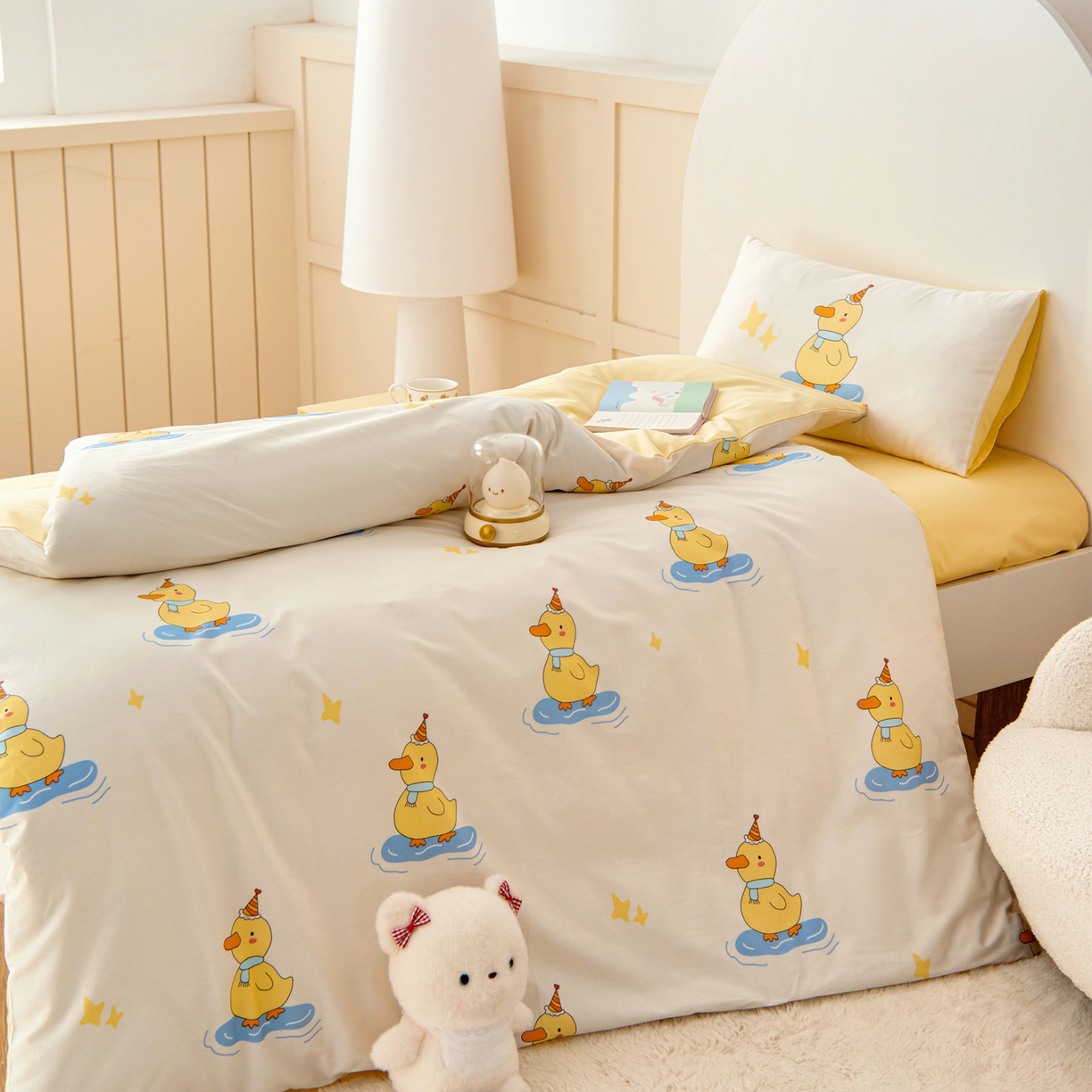 91家纺网 家纺一手货源 找家纺 御棉坊 2026新款A类全棉纯棉40S数码印花幼儿园入园三件套被子宝宝午睡被芯六件套 生日小鸭