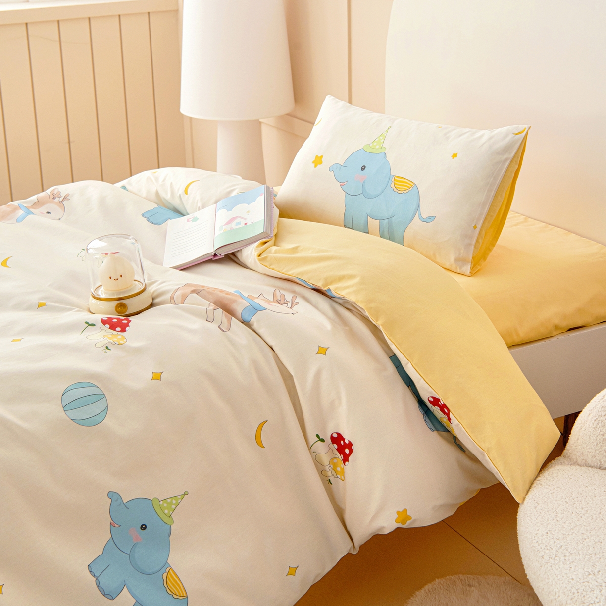 91家纺网 家纺一手货源 找家纺 御棉坊 2026新款A类全棉纯棉40S数码印花幼儿园入园三件套被子宝宝午睡被芯六件套 星月童话